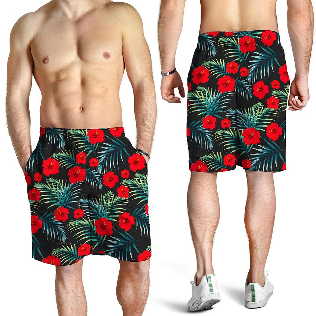 Tropical Hibiscus Leaves Pattern Print Men's Shorts