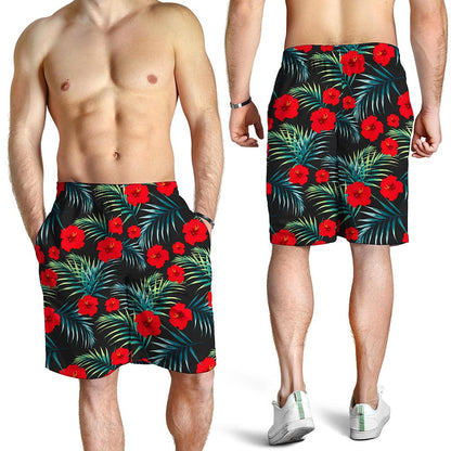 Tropical Hibiscus Leaves Pattern Print Men's Shorts