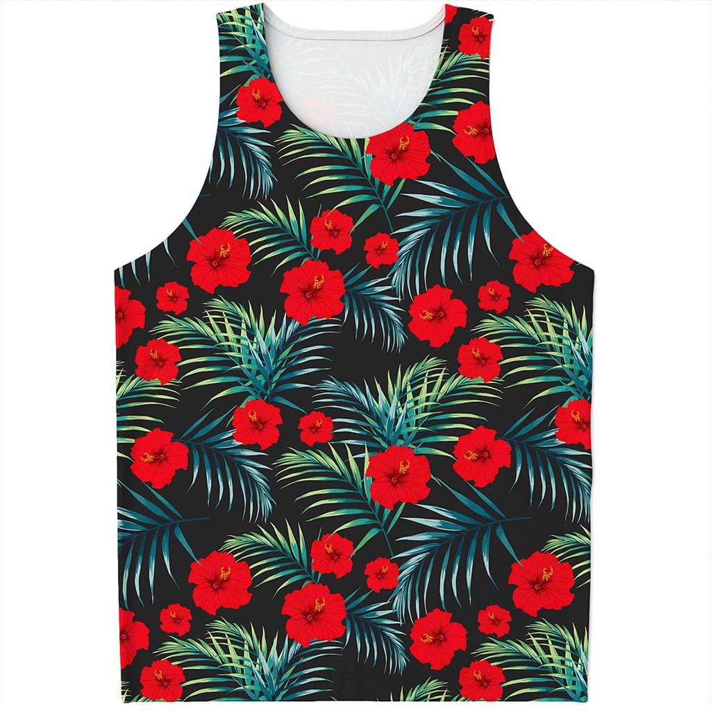 Tropical Hibiscus Leaves Pattern Print Men's Tank Top