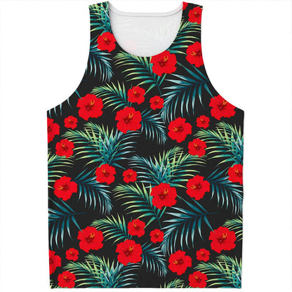 Tropical Hibiscus Leaves Pattern Print Men's Tank Top