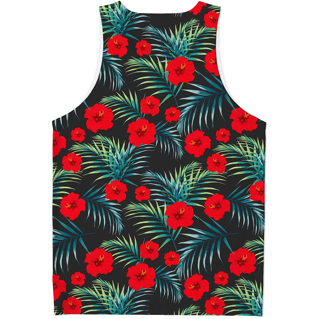 Tropical Hibiscus Leaves Pattern Print Men's Tank Top