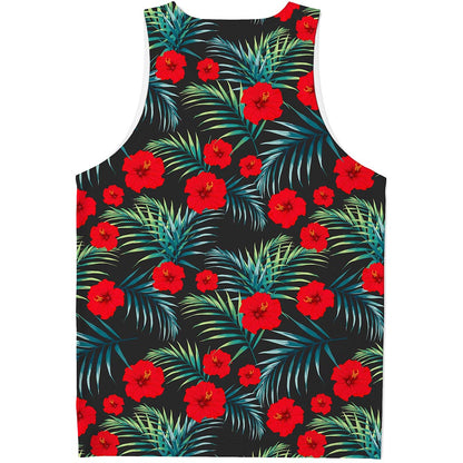 Tropical Hibiscus Leaves Pattern Print Men's Tank Top