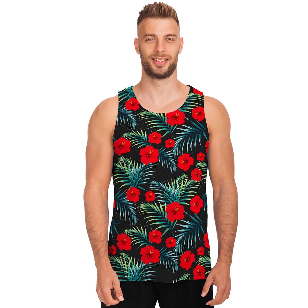 Tropical Hibiscus Leaves Pattern Print Men's Tank Top