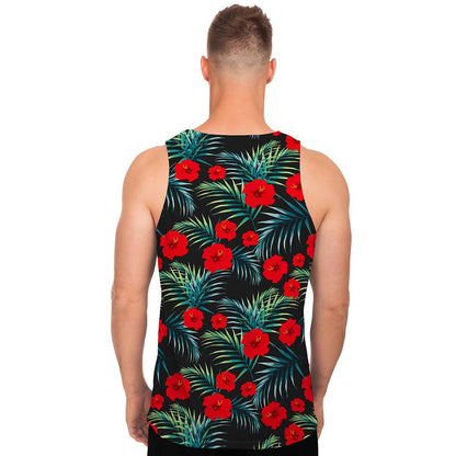 Tropical Hibiscus Leaves Pattern Print Men's Tank Top