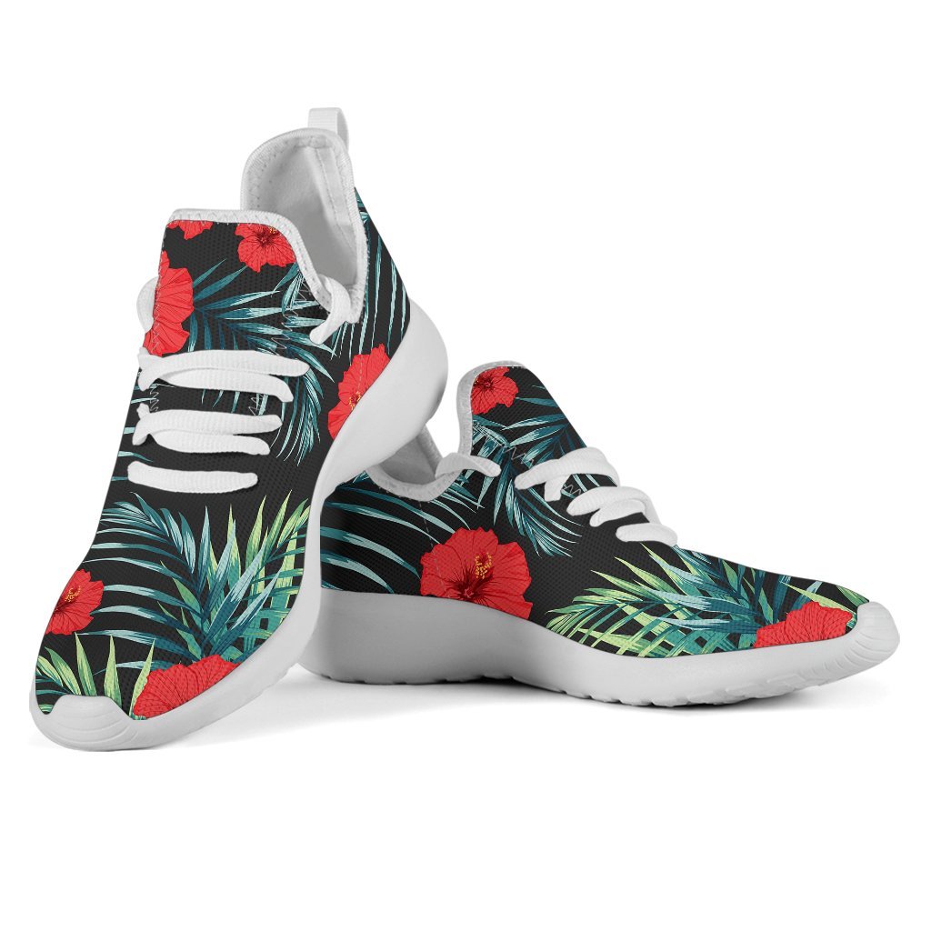 Tropical Hibiscus Leaves Pattern Print Mesh Knit Shoes GearFrost