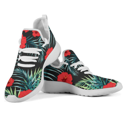 Tropical Hibiscus Leaves Pattern Print Mesh Knit Shoes GearFrost