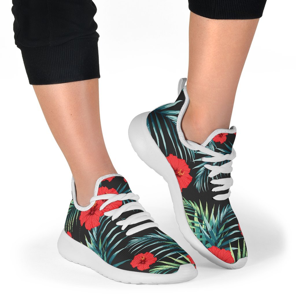 Tropical Hibiscus Leaves Pattern Print Mesh Knit Shoes GearFrost
