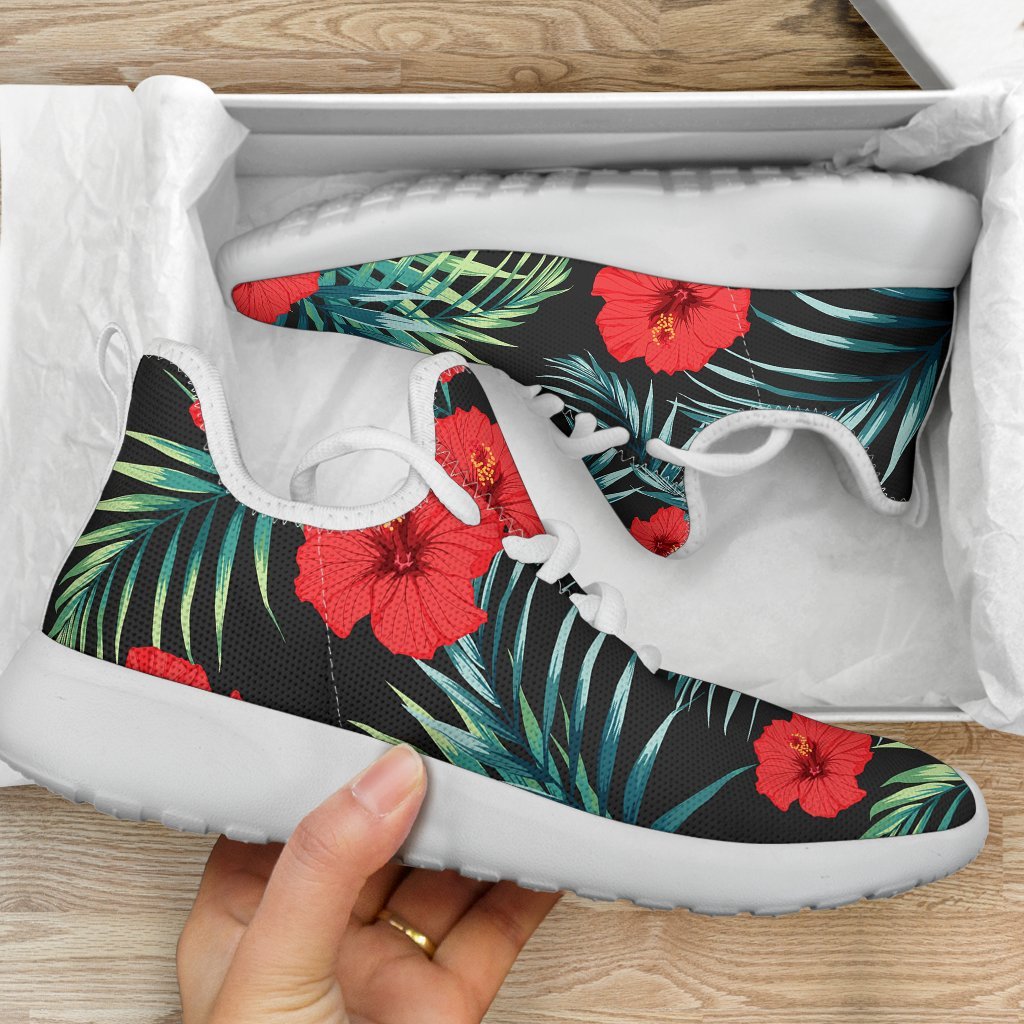 Tropical Hibiscus Leaves Pattern Print Mesh Knit Shoes GearFrost