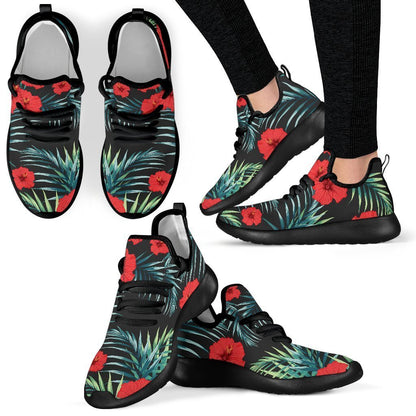 Tropical Hibiscus Leaves Pattern Print Mesh Knit Shoes GearFrost