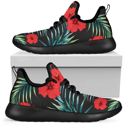 Tropical Hibiscus Leaves Pattern Print Mesh Knit Shoes GearFrost