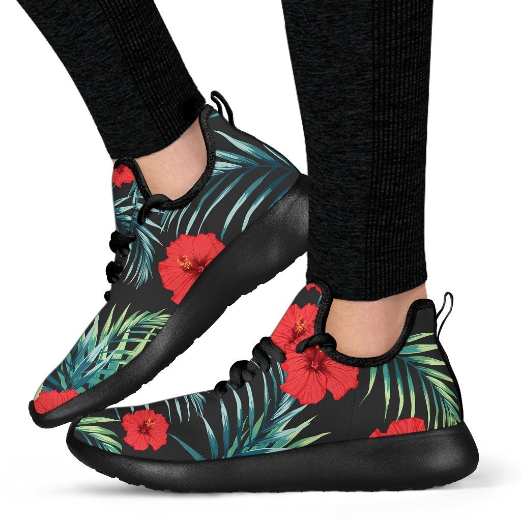 Tropical Hibiscus Leaves Pattern Print Mesh Knit Shoes GearFrost