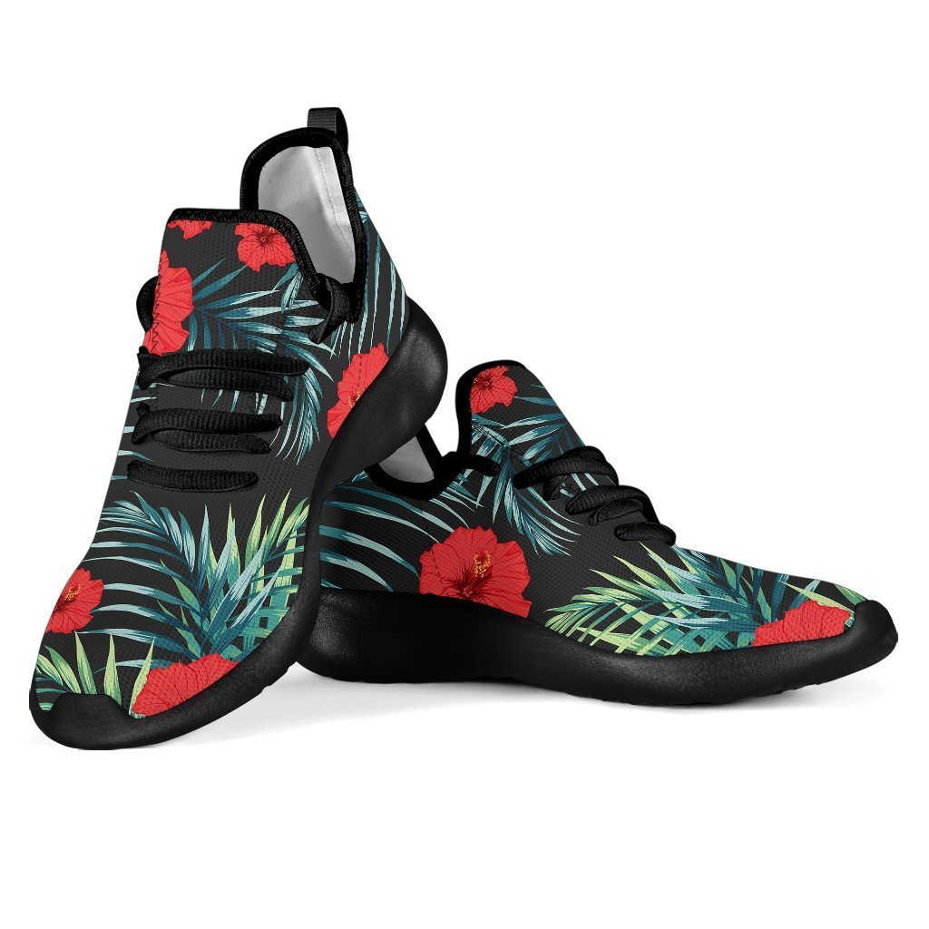 Tropical Hibiscus Leaves Pattern Print Mesh Knit Shoes GearFrost