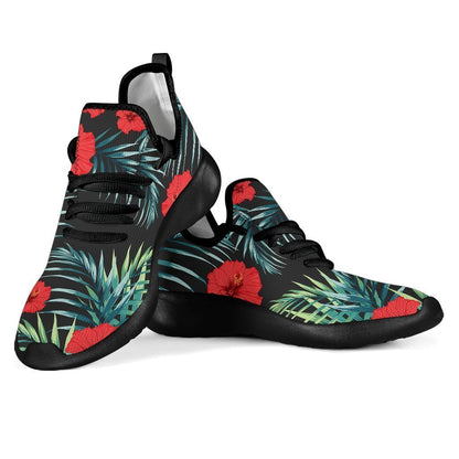 Tropical Hibiscus Leaves Pattern Print Mesh Knit Shoes GearFrost