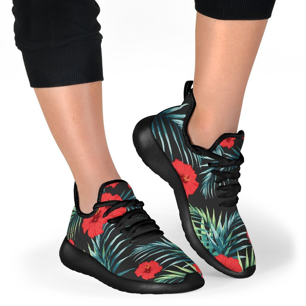 Tropical Hibiscus Leaves Pattern Print Mesh Knit Shoes GearFrost
