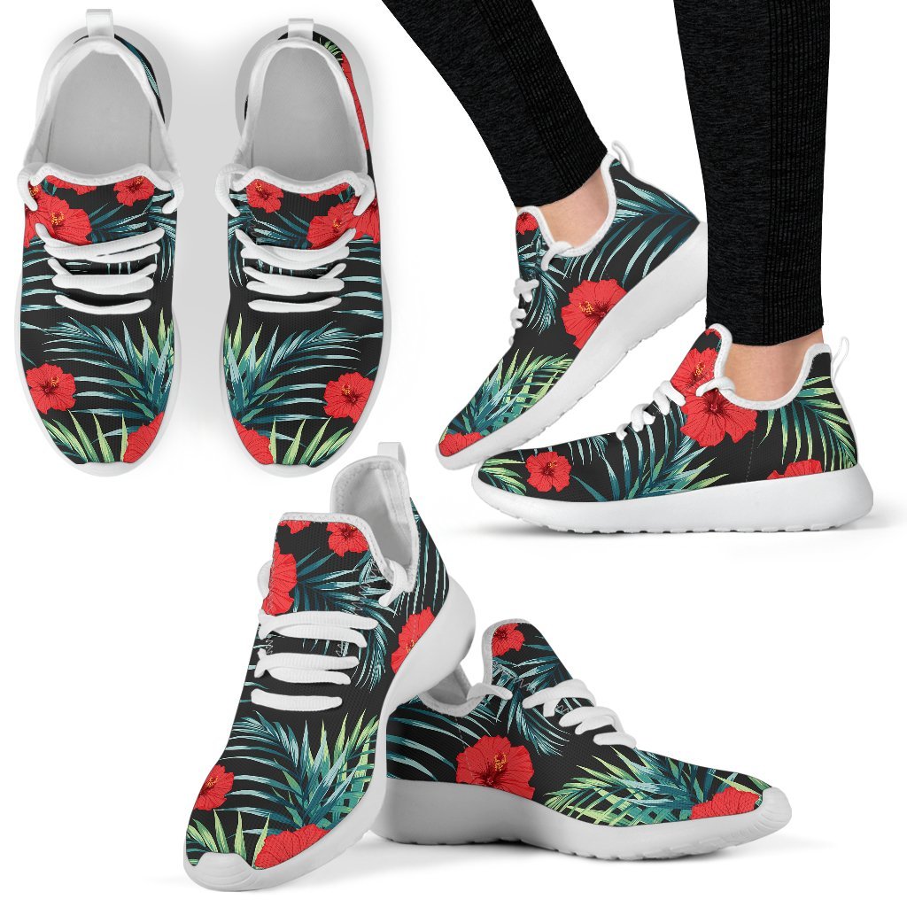 Tropical Hibiscus Leaves Pattern Print Mesh Knit Shoes GearFrost