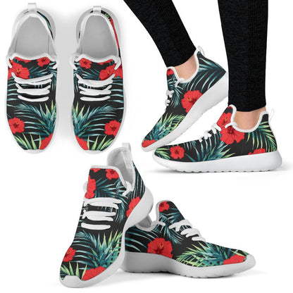 Tropical Hibiscus Leaves Pattern Print Mesh Knit Shoes GearFrost