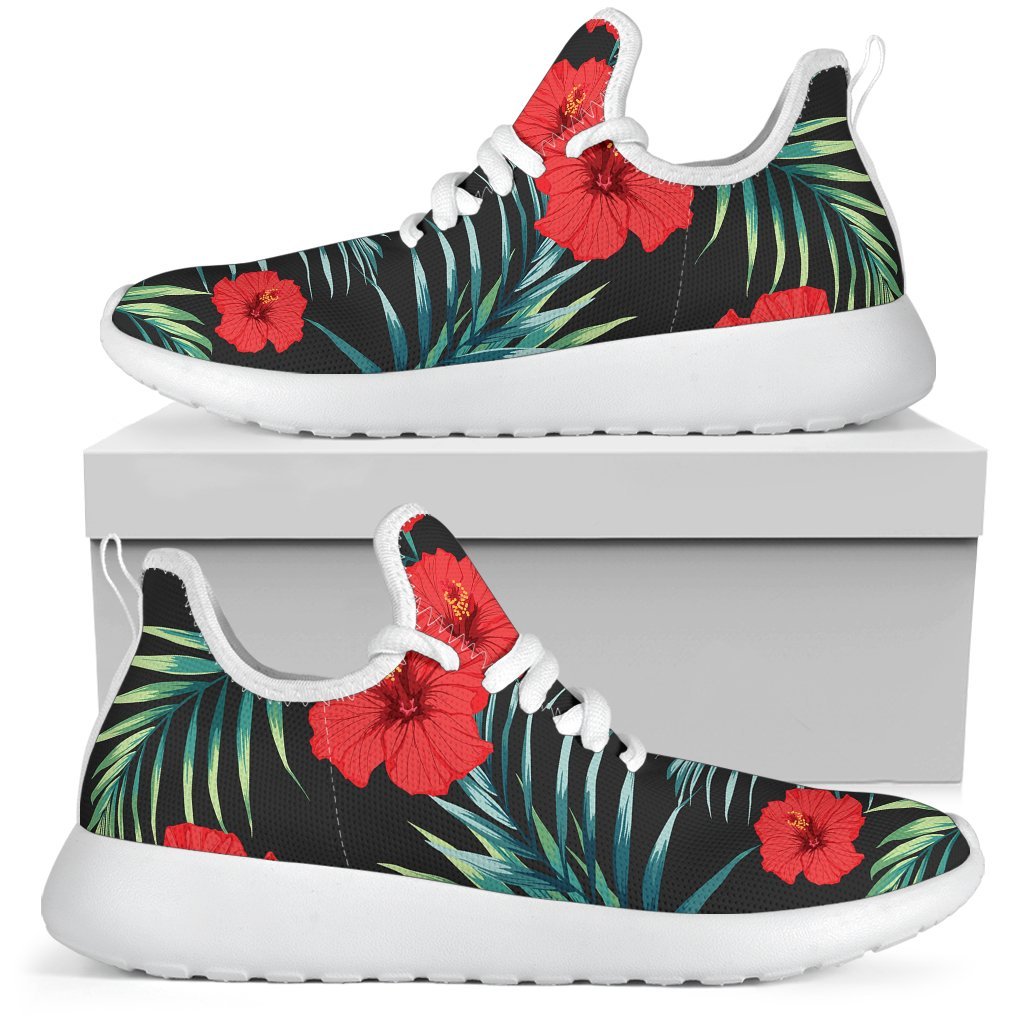 Tropical Hibiscus Leaves Pattern Print Mesh Knit Shoes GearFrost