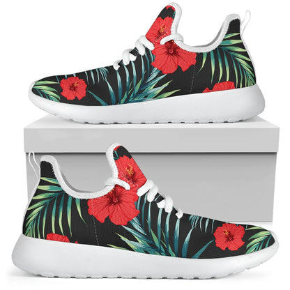 Tropical Hibiscus Leaves Pattern Print Mesh Knit Shoes GearFrost