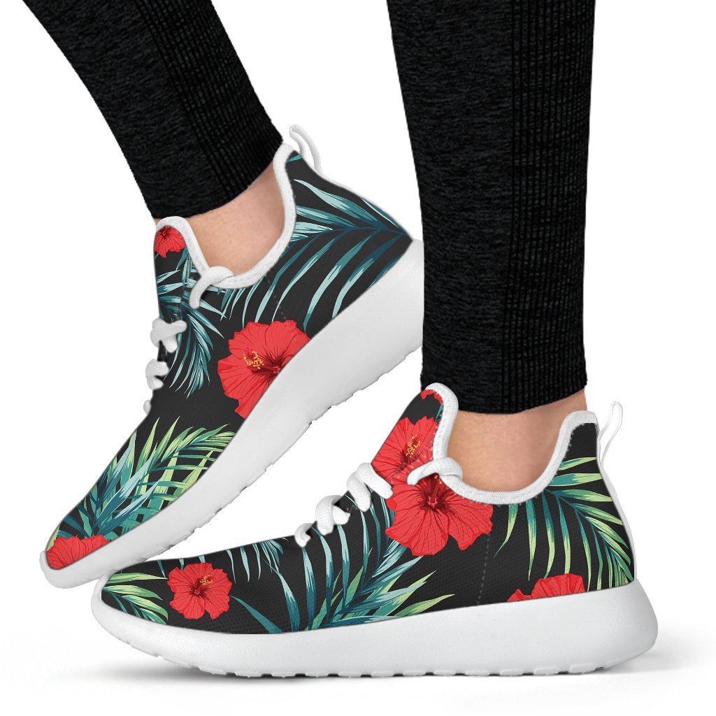 Tropical Hibiscus Leaves Pattern Print Mesh Knit Shoes GearFrost