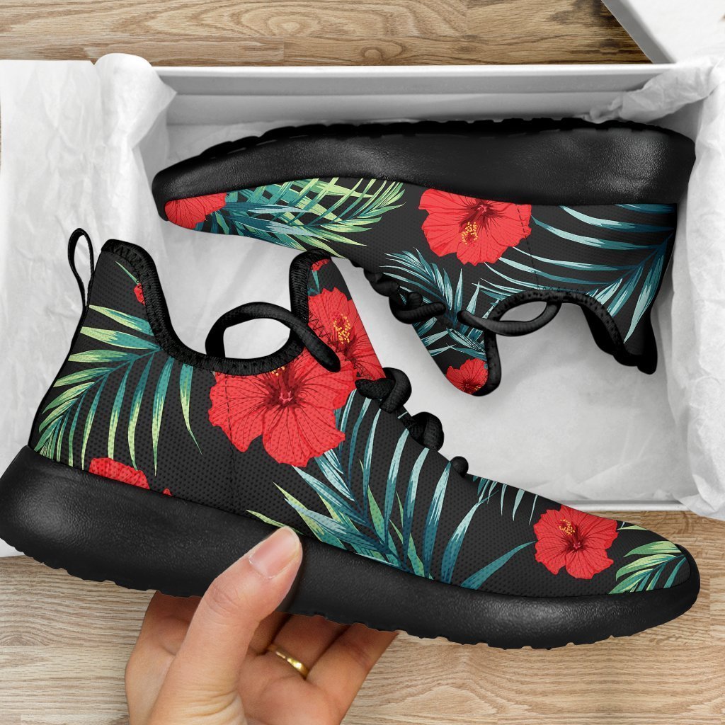 Tropical Hibiscus Leaves Pattern Print Mesh Knit Shoes GearFrost