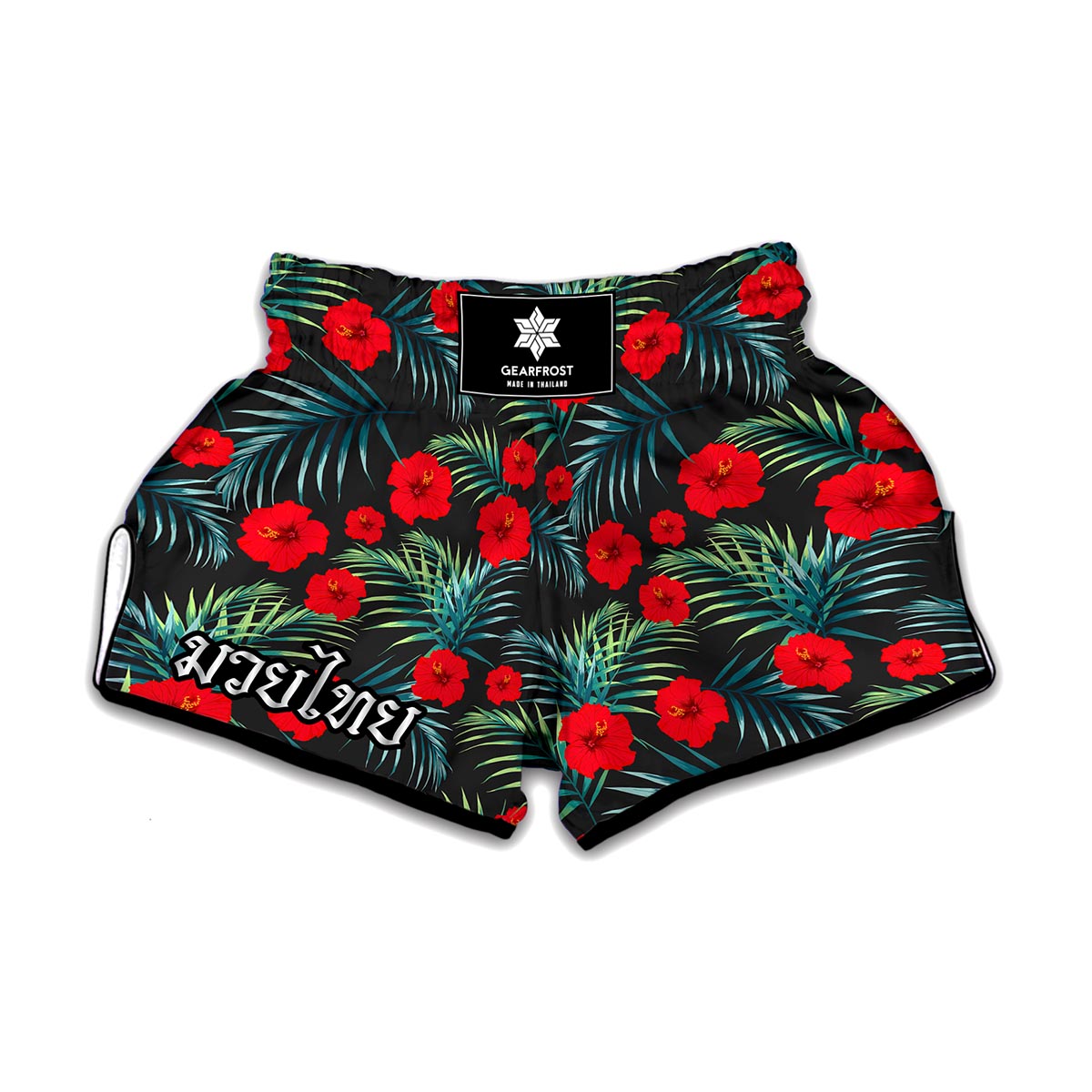 Tropical Hibiscus Leaves Pattern Print Muay Thai Boxing Shorts
