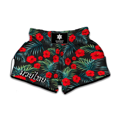 Tropical Hibiscus Leaves Pattern Print Muay Thai Boxing Shorts