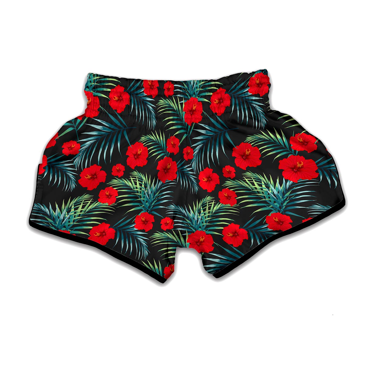 Tropical Hibiscus Leaves Pattern Print Muay Thai Boxing Shorts