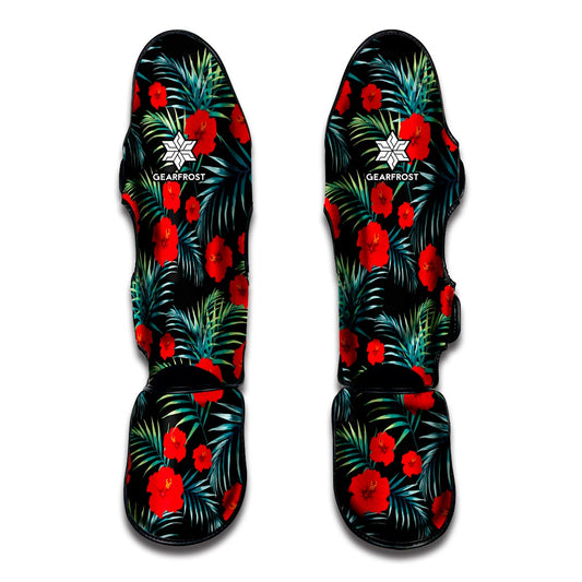 Tropical Hibiscus Leaves Pattern Print Muay Thai Shin Guard