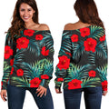 Tropical Hibiscus Leaves Pattern Print Off The Shoulder Sweatshirt