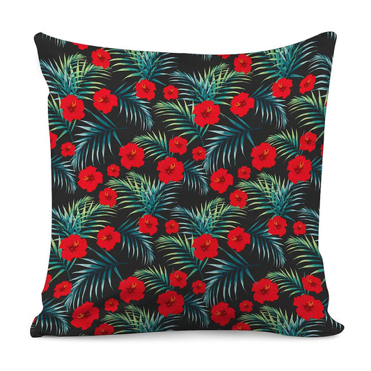 Tropical Hibiscus Leaves Pattern Print Pillow Cover