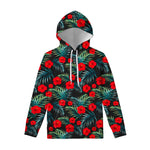 Tropical Hibiscus Leaves Pattern Print Pullover Hoodie