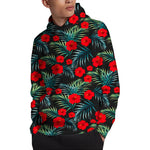 Tropical Hibiscus Leaves Pattern Print Pullover Hoodie