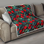 Tropical Hibiscus Leaves Pattern Print Quilt
