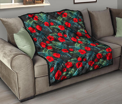 Tropical Hibiscus Leaves Pattern Print Quilt