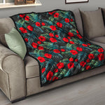 Tropical Hibiscus Leaves Pattern Print Quilt