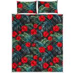 Tropical Hibiscus Leaves Pattern Print Quilt Bed Set