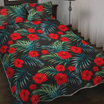 Tropical Hibiscus Leaves Pattern Print Quilt Bed Set