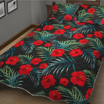 Tropical Hibiscus Leaves Pattern Print Quilt Bed Set