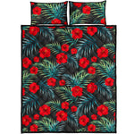 Tropical Hibiscus Leaves Pattern Print Quilt Bed Set