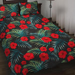 Tropical Hibiscus Leaves Pattern Print Quilt Bed Set