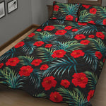 Tropical Hibiscus Leaves Pattern Print Quilt Bed Set
