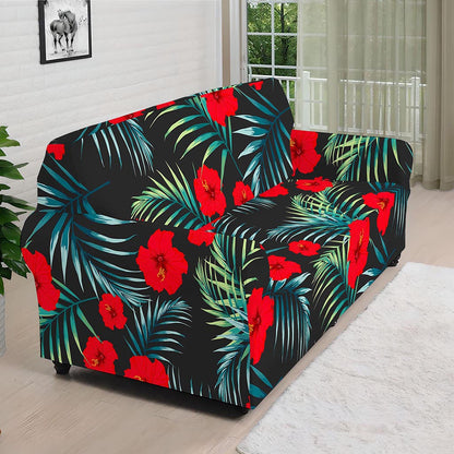 Tropical Hibiscus Leaves Pattern Print Sofa Cover