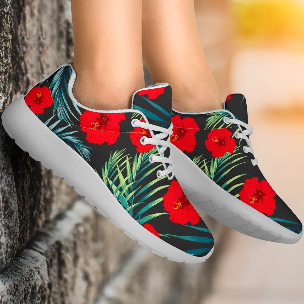 Tropical Hibiscus Leaves Pattern Print Sport Shoes GearFrost