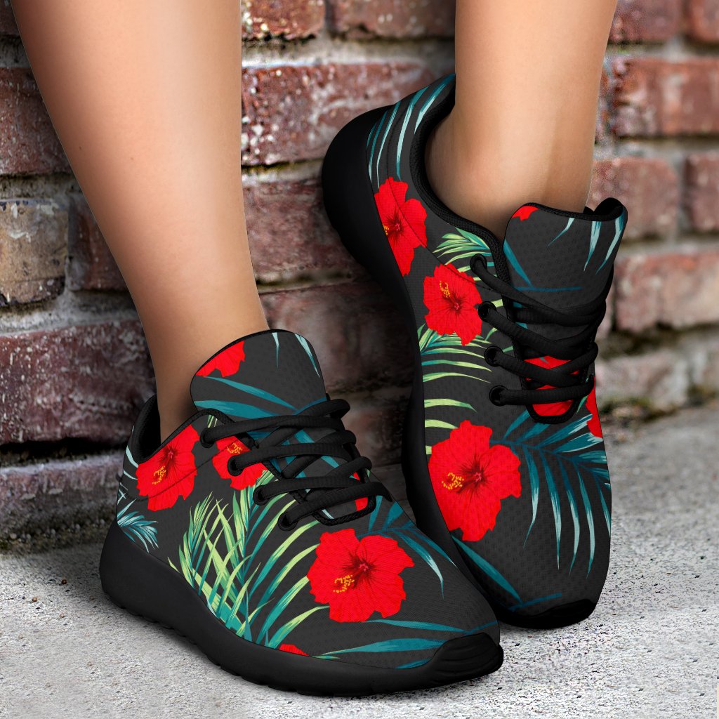 Tropical Hibiscus Leaves Pattern Print Sport Shoes GearFrost