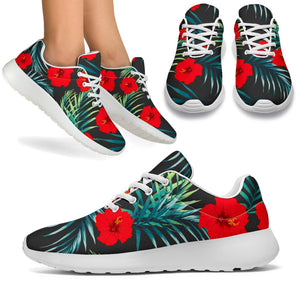 Tropical Hibiscus Leaves Pattern Print Sport Shoes GearFrost