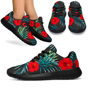 Tropical Hibiscus Leaves Pattern Print Sport Shoes GearFrost