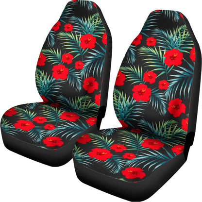 Tropical Hibiscus Leaves Pattern Print Universal Fit Car Seat Covers