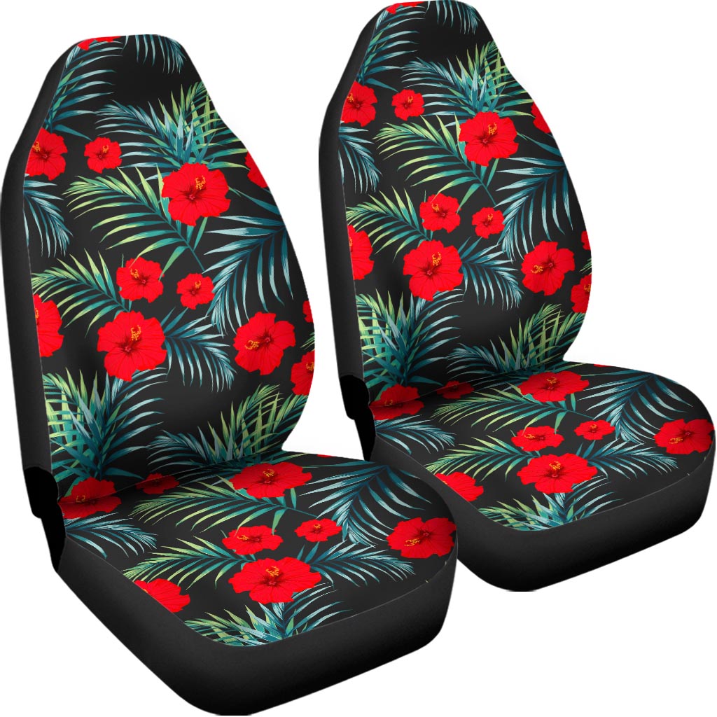 Tropical Hibiscus Leaves Pattern Print Universal Fit Car Seat Covers