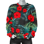 Tropical Hibiscus Leaves Pattern Print Women's Crewneck Sweatshirt GearFrost