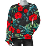 Tropical Hibiscus Leaves Pattern Print Women's Crewneck Sweatshirt GearFrost